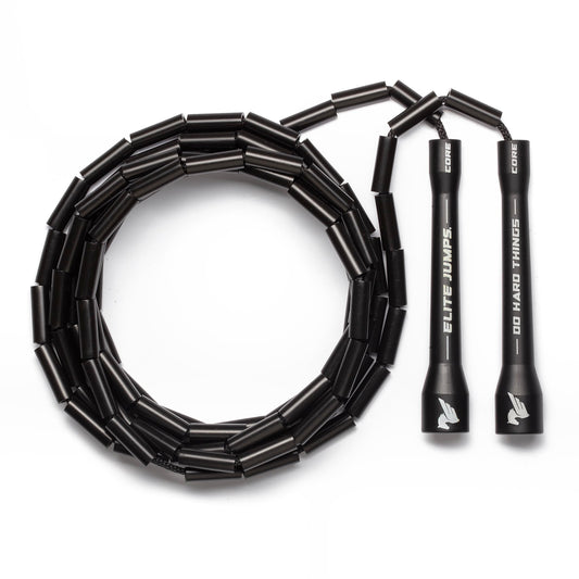 Elite Jumps - Do Hard Things 1” Beaded Jump Ropes - Strong & Durable Materials - Resize & Adjust - Fitness & Cardio Training - Improve Rhythm, Speed, Agility - Black/Black