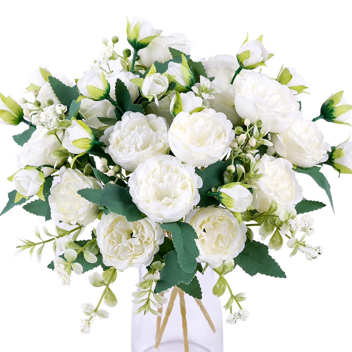 Floweroyal 4 Bunches Peony Artificial Flowers White Flowers Silk Peonies Bouquets for Wedding Party Table Centerpieces Floral Arrangement Home Kitchen Decor