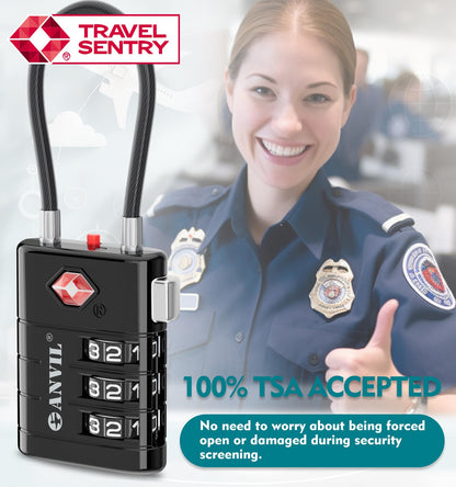 ANVIL TSA Approved Luggage Locks – High Security TSA008 Combination Travel Locks with Inspection Indicator for Suitcases and Backpacks. (2, Black)