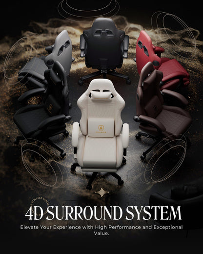 GTPLAYER Gaming Chair with Speakers, Video Game Chairs with Footrest, PC Gamer Chairs for Adults - Padded High Back Ergonomic Reclining Silla Gamer, Linkage Armrest, Ace Pro, Ivory