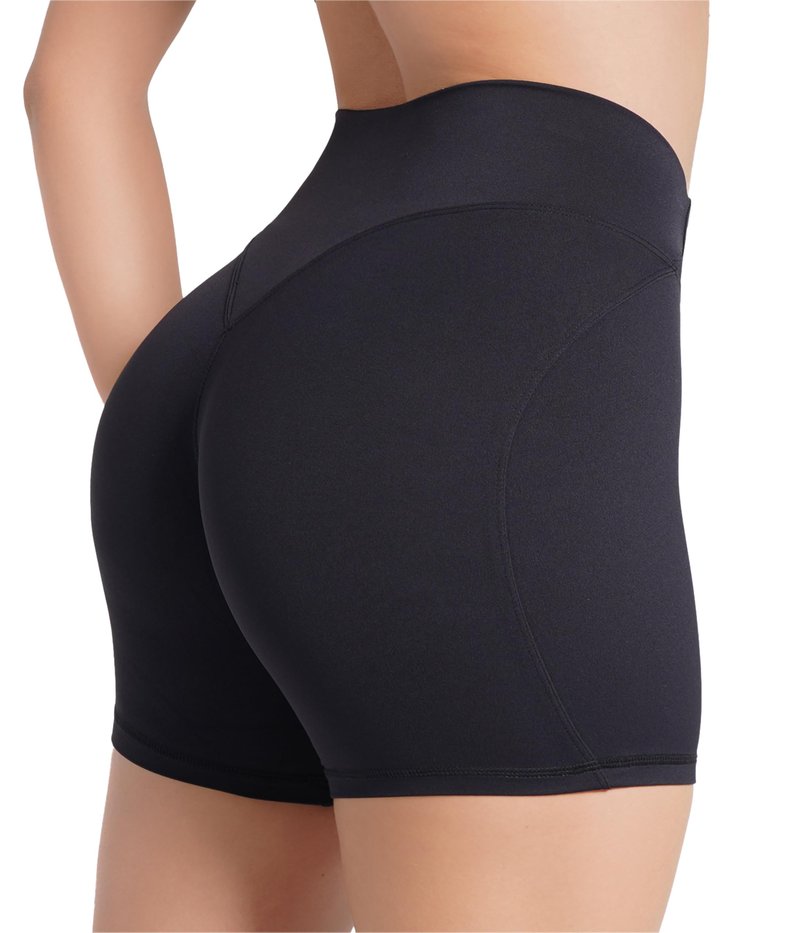 Sunzel No Front Seam Biker Shorts Women 5'' - High Waisted Tummy Control Yoga Shorts, Squat Proof Workout Gym Shorts Black Medium