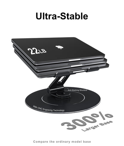 Adjustable Laptop Stand, Computer Stand with 360 Rotating Base, Ergonomic Laptop Riser Mount for Desk Foldable Protable Computer Desk Fits with MacBook Pro Air (10-16") - Black