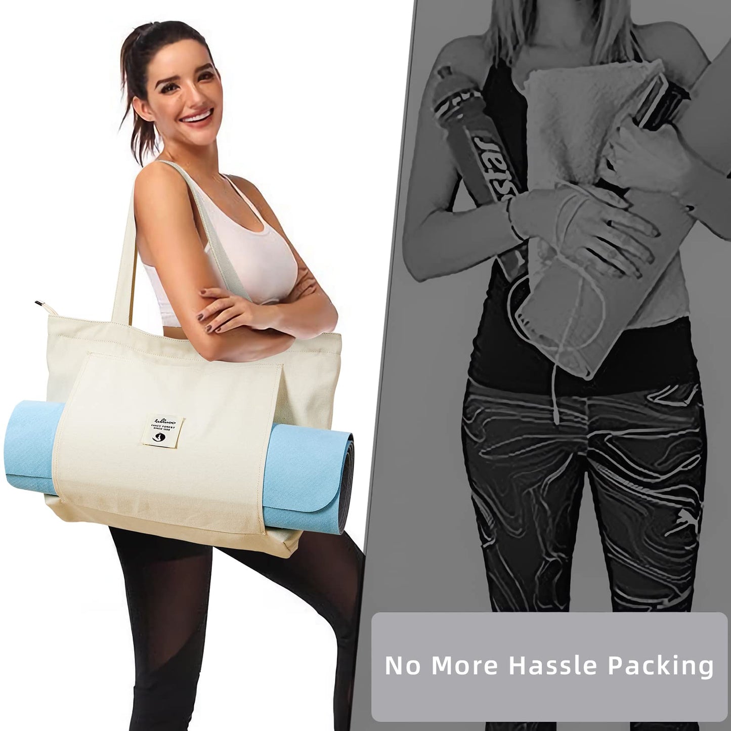 WLLWOO WLLWOO Yoga Bags for Women with Yoga Mats Bags Carrier Carryall Canvas Tote for Pilates Shoulder for Travel Office Beach Workout