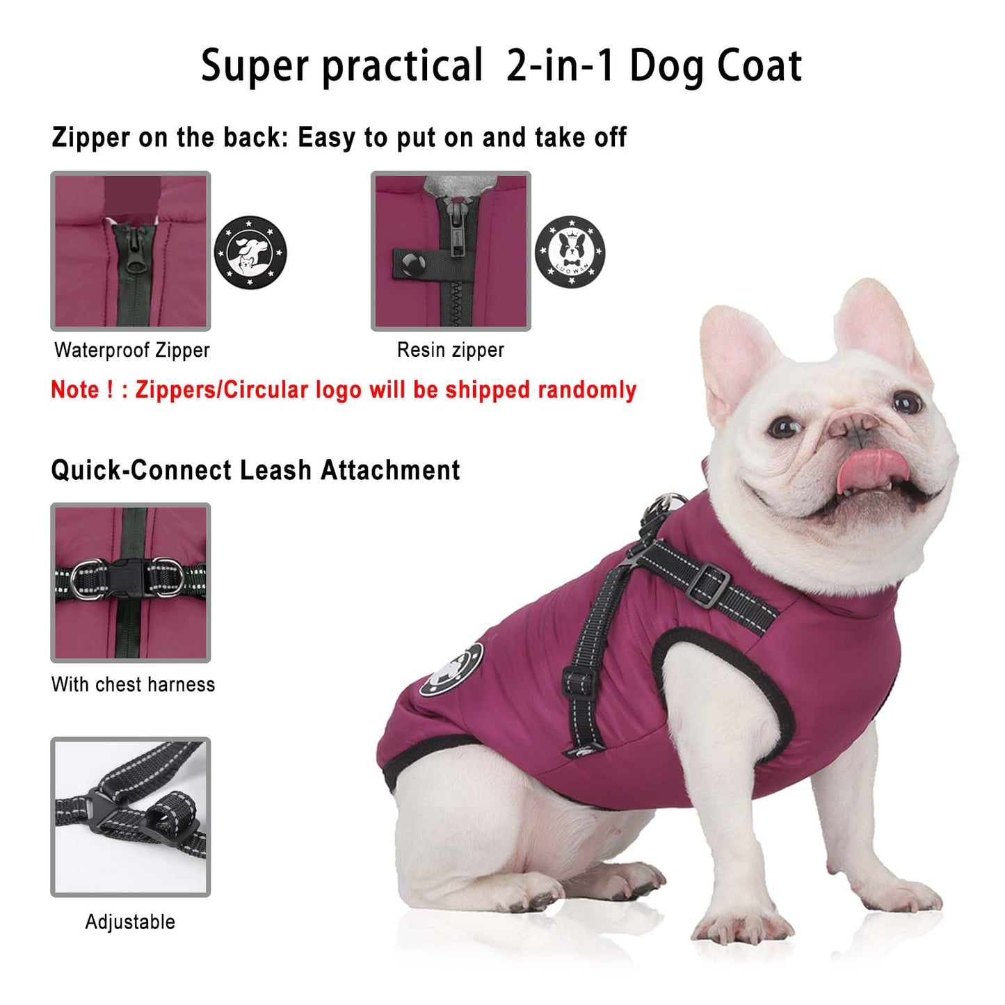 Warm Cozy Dog Coat Jacket with Harness - Waterproof Upgrade for Winter Cold Weather - Small to Large Dogs