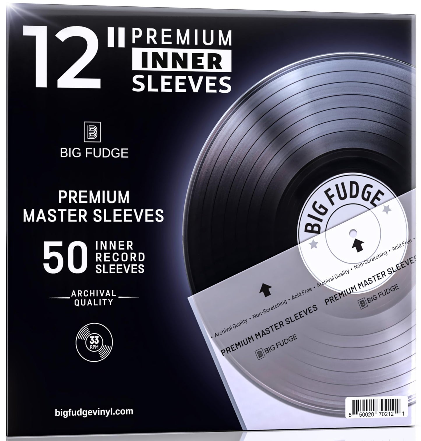 Big Fudge Premium Master Vinyl Record Sleeves - 12 inch x 50pcs - Archival Anti Static Rice Paper Inner Sleeves - Clear 3 Layer LP Covers - Protective Plastic Cover for Records