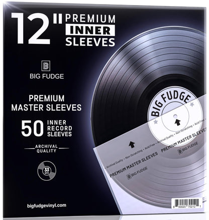 Big Fudge Vinyl Record Sleeves Inner - Clear 3-Ply Inner Sleeves for Vinyl Records 12" - Album Covers with Anti-Static Rice Paper - Acid Free Protective Outer Cover for - White, 50 Pack