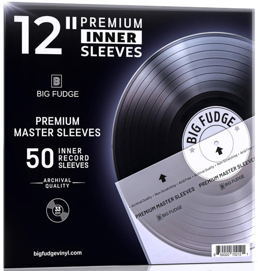Big Fudge Vinyl Record Sleeves Inner - Clear 3-Ply Inner Sleeves for Vinyl Records 12" - Album Covers with Anti-Static Rice Paper - Acid Free Protective Outer Cover for - White, 50 Pack