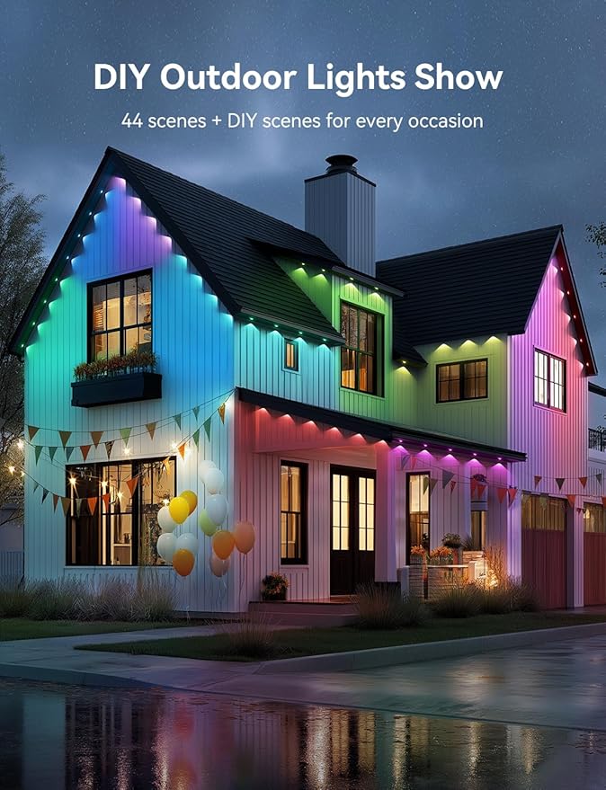 Permanent Outdoor Lights, 150ft Smart IC+RGB Outdoor Christmas Lights with 108 LED, IP67 Waterproof LED Eaves Lighting with DIY Scene Modes for Halloween Holiday Decor, Smart APP & Remote Control