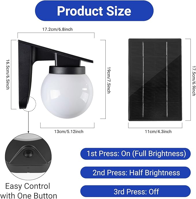 Solar Wall Lights Outdoor, 2 Pack, 3 Lighting Modes, IP65 Waterproof, Wireless Solar Powered LED Lights for Backyard, Garden, Fence, Patio, Front Door - Bright & Durable Outdoor Lighting-White