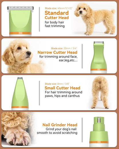 Unibono Dog Grooming Clipper Kit, Quiet Cordless Pet Clipper for Dogs & Cats, Silent Dog Cat Shaver for Paws, Claws, Eyes, Ears, Face with Grooming Scissors Comb, Green