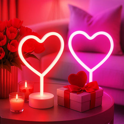 BHCLIGHT Pink Heart Neon Sign, Valentines Day LED Neon Light Battery Operated or USB Powered Valentines Pink Heart Lights, Table Lamp for Galentines Day Decorations, Wedding, Gifts for Women, Lover