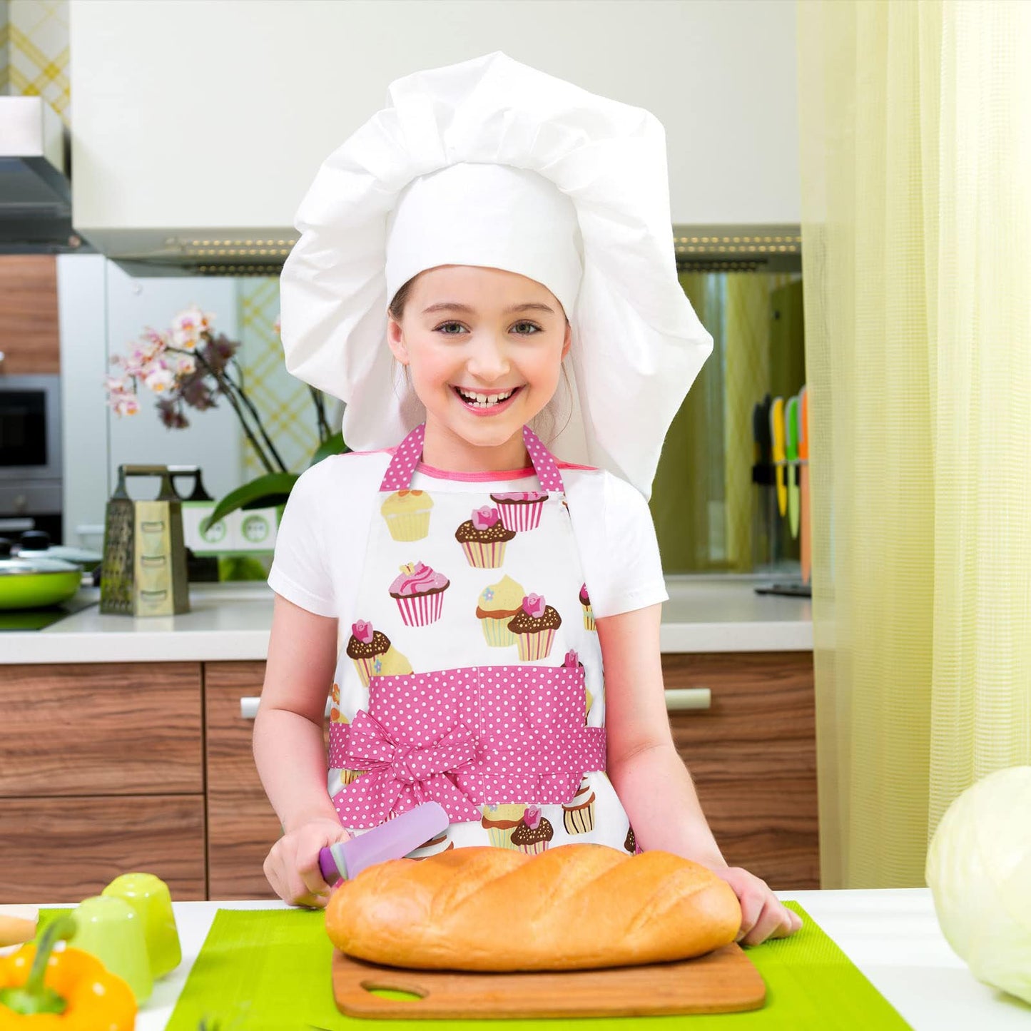 Claswcalor 100% Cotton Kids Girls Aprons for Cooking Cute Toddler Cupcake Baking Apron Adjustable Kitchen Pink Apron for Children Daughters Little Girls Granddaughter Gifts from Grandma