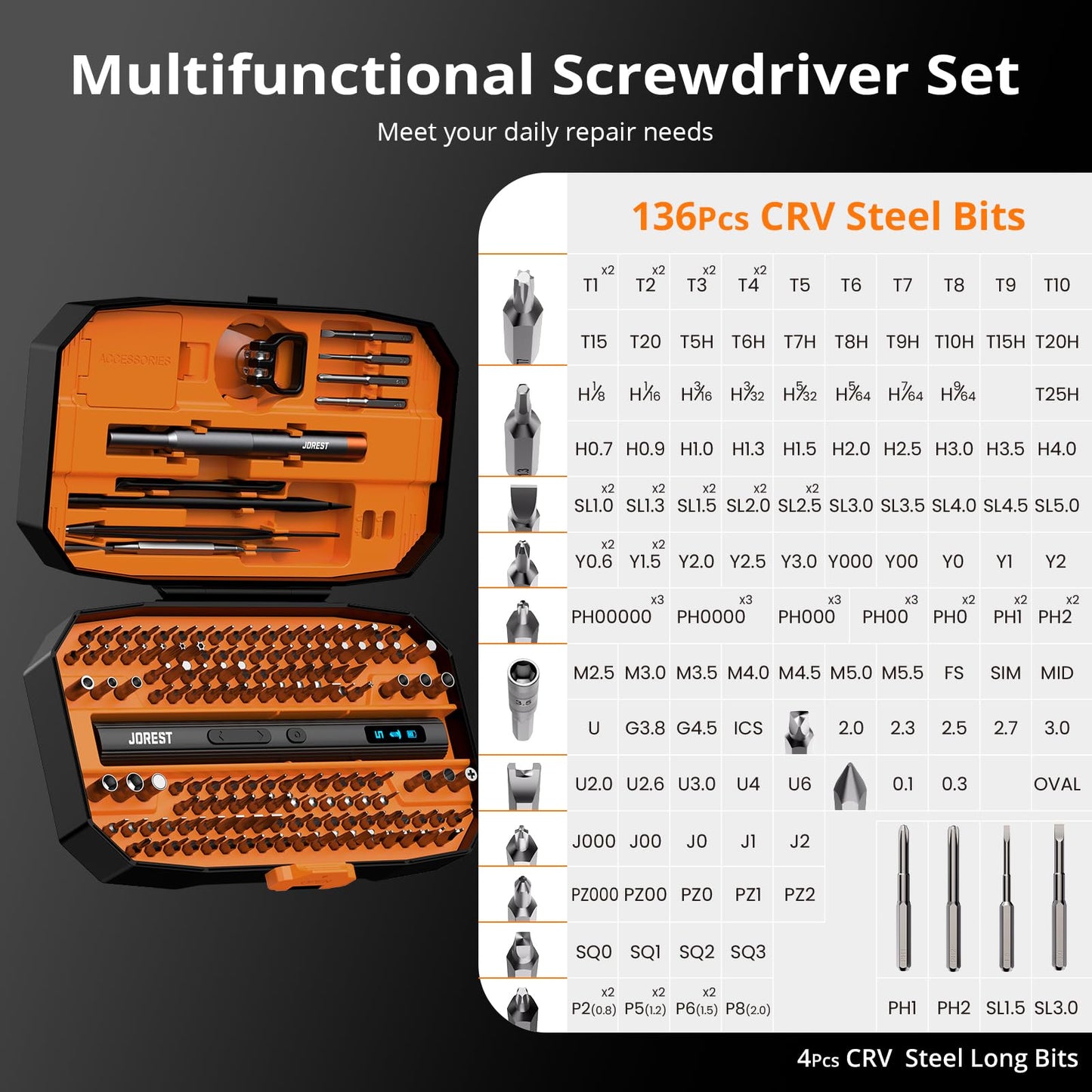 JOREST 155 in 1 Mini Electric Screwdriver Cordless, Rechargeable Precision Power Screwdriver Set, Gifts for Men, Magnetic Repair Tool Kit for iPhone, PC, Laptop, MacBook, PS5, Xbox, Glasses, Watches