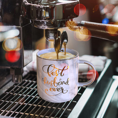 Gifts for Husband from Wife - Gray Marble Ceramic Coffee Mug Cup 11.5oz w/ KeyChain - Best Husband Ever - Birthday Gift Novelty Present for Anniversary, Valentines Day, Christmas Xmas, Thanksgiving