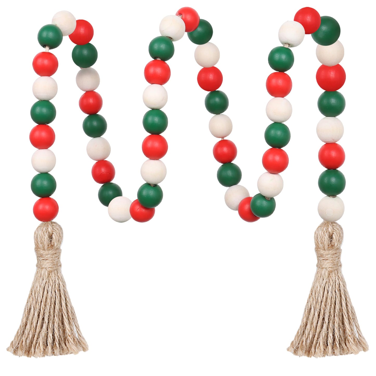 Christmas Wood Bead Garland,39in Farmhouse Beads with Tassels Tiered Tray Decor Wall Hanging Home Ornaments for Christmas Tree Decorations