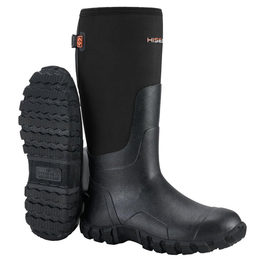 HISEA Upgraded Rain Boots for Men Waterproof Insulated Rubber Boots Outdoor Mud Hunting Boot, Adjustable Calf, Black, 6