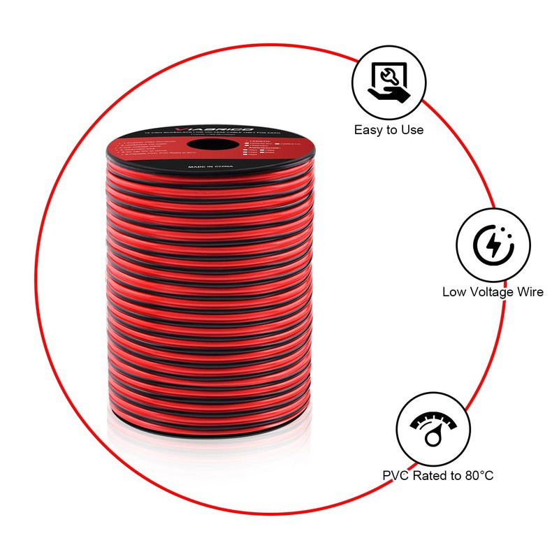 VIABRICO 12Gauge 100FT Electrical Wire Cable 2 Conductors Red Black Cable Hookup LED Lighting Strips Flexible Extension Cord 12AWG Copper Clad Aluminum 12V/24V DC 30.5M