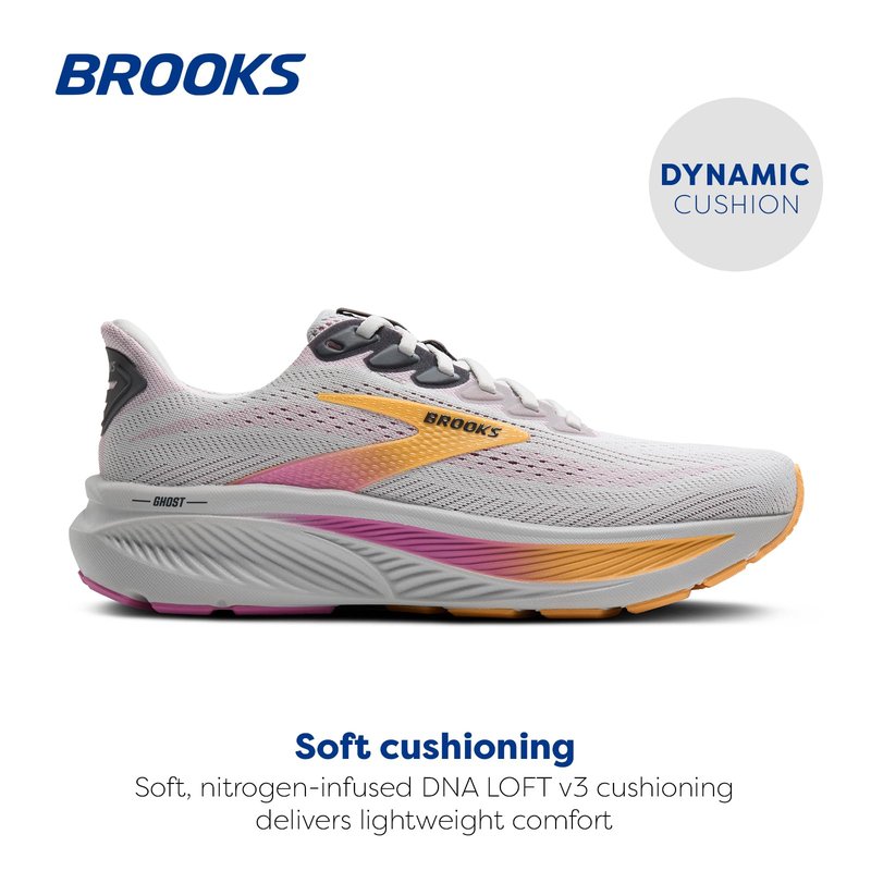 Brooks Women’s Ghost 17 Neutral Running Shoe - Oyster/Apricot/Pink - 7.5 Narrow