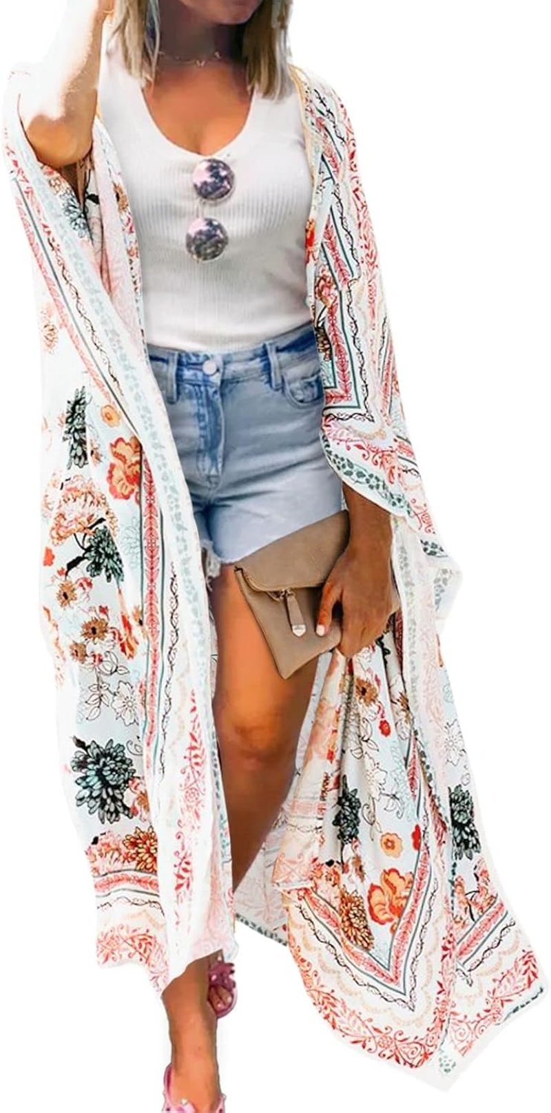 Women's Boho Chiffon Kimono Cardigan - Flowy Summer Beach Cover-Up | Lightweight & Stylish