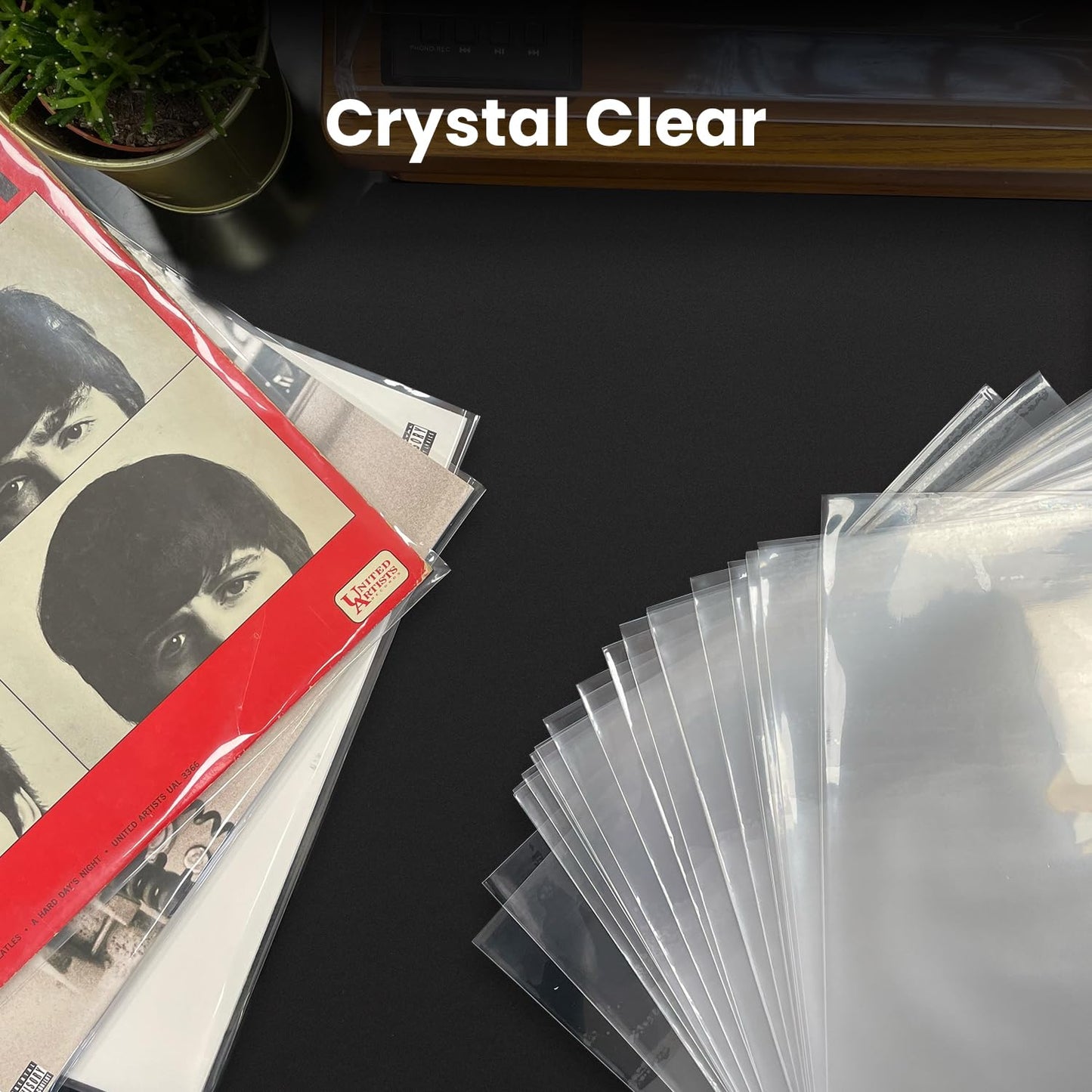 EVEO 50 Vinyl Record Sleeves Outer – Crystal Clear Outer Vinyl Sleeves LP Album Covers 12.75"x12.75" | Perfect Fit Protective 3 Mil Protection for Single & Double LPs - Archival Quality