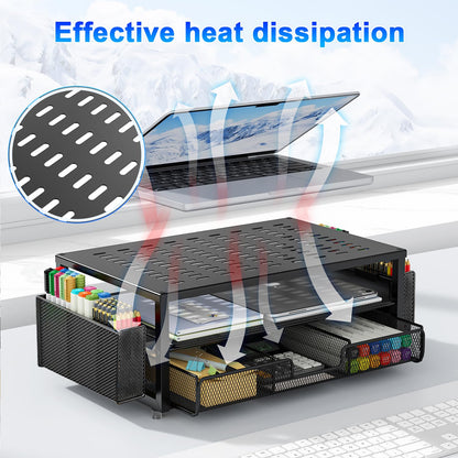 gianotter Desk Organizers and Accessories, Monitor Stand with Drawer and 2 Pen Holder, Desktop Organizer Suitable for Offices and Dormitories(Black)