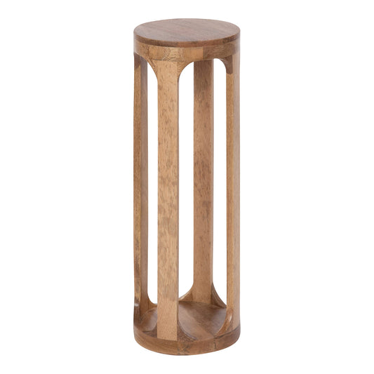 Kate and Laurel Dahl Wooden Round Drink Table; 8 x 23; Natural Brown; Transitional Boho Circle Wood Accent Pedestal Table for Living Room Plant Stand or Small Bedroom Nightstand