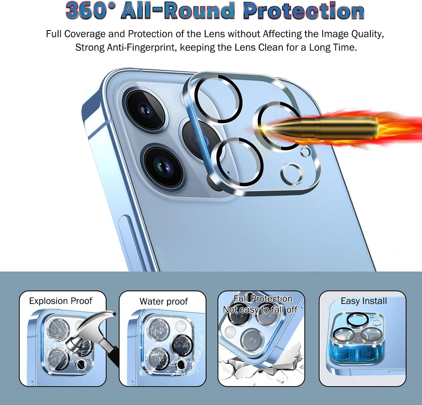 QHOHQ 3 Pack Screen Protector for iPhone 13 Pro Max 6.7" with 3 Pack Tempered Glass Camera Lens Protector, Ultra HD, 9H Hardness, Scratch Resistant, Easy Install - Case Friendly