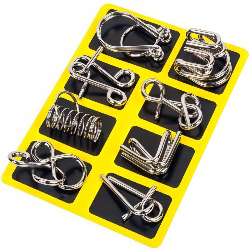 GEKELI Metal Wire Puzzle Set of 24 with Pouch,Brain Teaser IQ Test Disentanglemen Iron Link Unlock Interlock Game Chinese Ring Magic Trick Toy for Party Favor Kids Adults Challenge