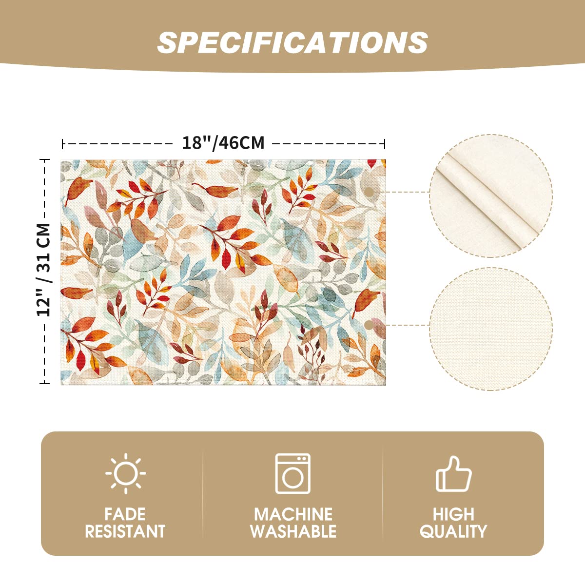 Artoid Mode Eucalyptus Leaves Fall Placemats Set of 4, 12x18 Inch Seasonal Autumn Harvest Table Mats for Outdoor Home Party Dining Decoration