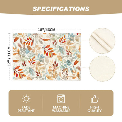 Artoid Mode Eucalyptus Leaves Fall Placemats Set of 4, 12x18 Inch Seasonal Autumn Harvest Table Mats for Outdoor Home Party Dining Decoration