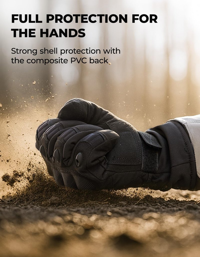KEMIMOTO Winter Warm Motorcycle Gloves, Tactical Gloves for Men with Touchscreen Hard Shell & Palm Padding for Motorcycle Riding Tactical Airsoft Paintball Hiking Camping Climbing Black L