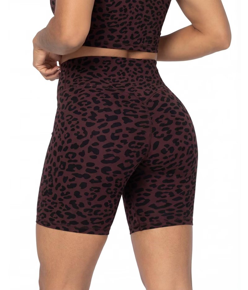 Sunzel 8" Waist Biker Shorts for Women No Front Seam Soft Yoga Workout Gym Bike Shorts Tummy Control Squat Proof Leopard Chocolate Brown X-Small