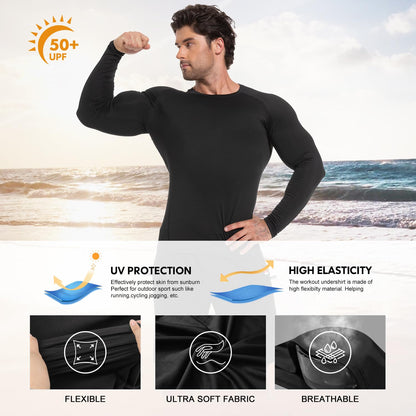 CL convallaria 4 Pack Compression Shirt Men Long Short Sleeve Cooling Dry Rash Guard Athletic T Shirt for Sports