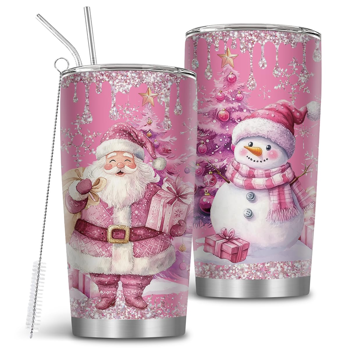 MoYueno Christmas Gifts for Women, 20 Oz Stainless Steel Christmas Tumbler, Xmas Gifts for Mom Daughter Friends, Pink Santa Claus Insulated Cup Water Bottle, Snowman Cup, 1 PCS