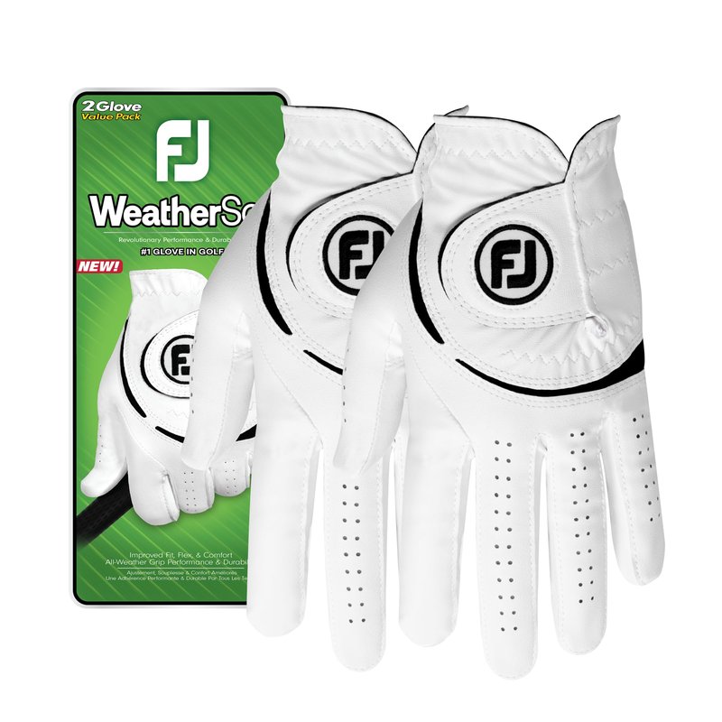 FootJoy Men's WeatherSof 2-Pack Golf Glove, White, Cadet Large, Worn on Left Hand