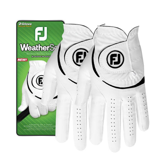 FootJoy Men's WeatherSof 2-Pack Golf Glove, White, Cadet Medium, Worn on Left Hand