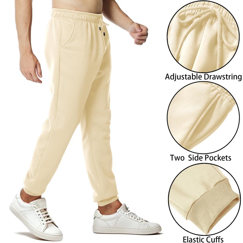 Asrlivp Mens Sweatpants with Pockets Lightweight Gym Drawstring Fleece Joggers Casual Elastic Waist Workout Pants(L,Khaki)