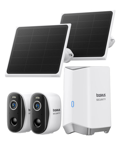 Baseus Solar Security Cameras Wireless Outdoor, N1 2-Cam Kit with Solar Panel 3W, 2K Color Night Vision Camera for Home Security, Solar-Powered, IP67, No Monthly Fee, 16TB Expandable Local Storage