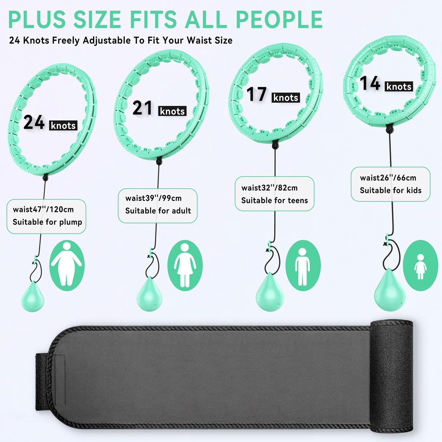 Hula Hoops for Adults Weight Loss，Infinity Weighted Hoop Plus Size with Sweat Belt，Weighted Hula Hoop Waist Trainers for Women at Home Workout Equipment (Vigorous Cyan)