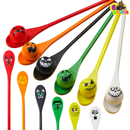 JOYIN 6 Pcs Halloween Egg and Spoon Race Game Set; Eyeballs and Spoons with Assorted Colors for Kids Adults Halloween Outdoor Fun Games, Party Favor Supplies, Classroom Activities