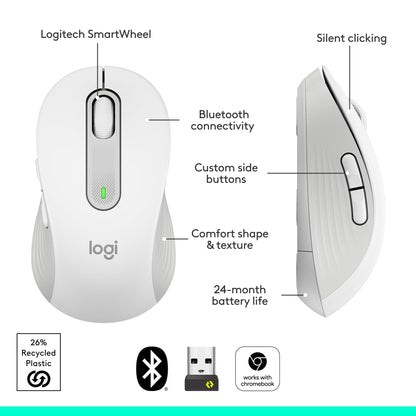 Logitech Wireless Mouse Signature M650 L Full Size - Large Hands, 2-Year Battery, Silent Clicks, Customizable Buttons, Bluetooth, PC/Mac/Chromebook - Black, Right-Handed, Large