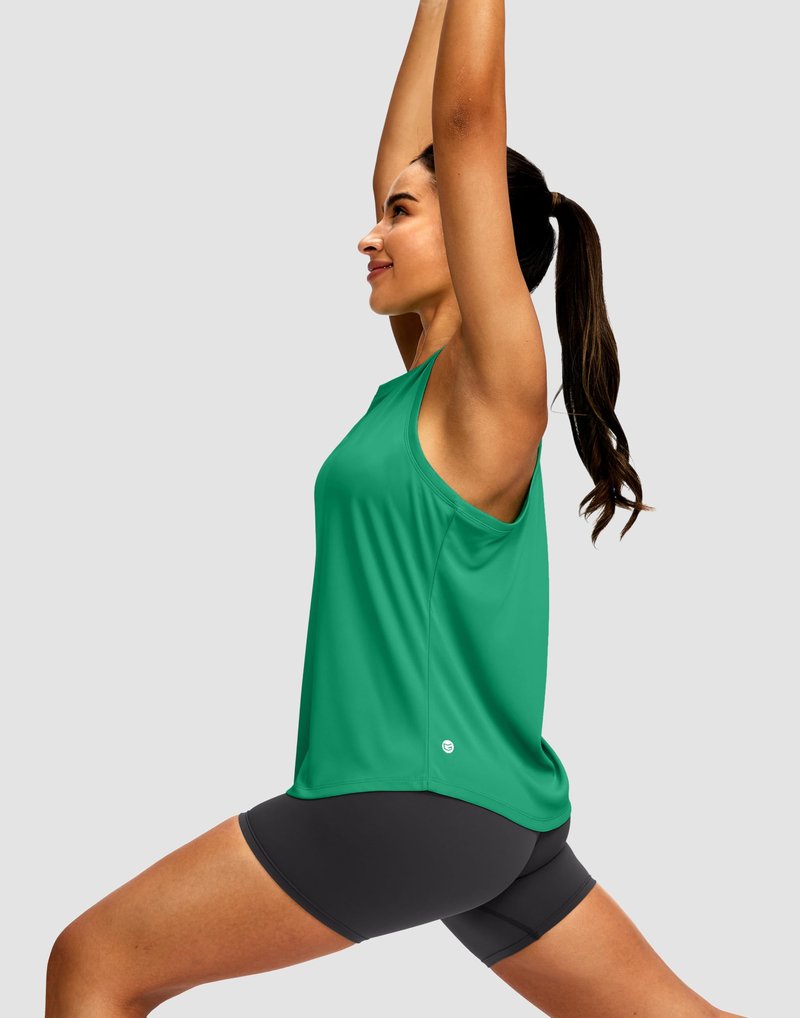 Women's Workout Tops Racerback Athletic Tank Tops Sleeveless Loose Fit Yoga Running Gym Shirts for Women(Green,S)