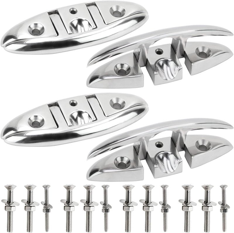 Marine Grade Boat Cleat - 6-Inch 316 Stainless Steel Folding Cleat | Ideal for Kayaks & Docks