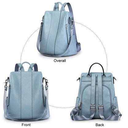 S-ZONE Women Soft Leather Backpack Anti-theft Purse Ladies Waterproof Rucksack School Bag (Blue)