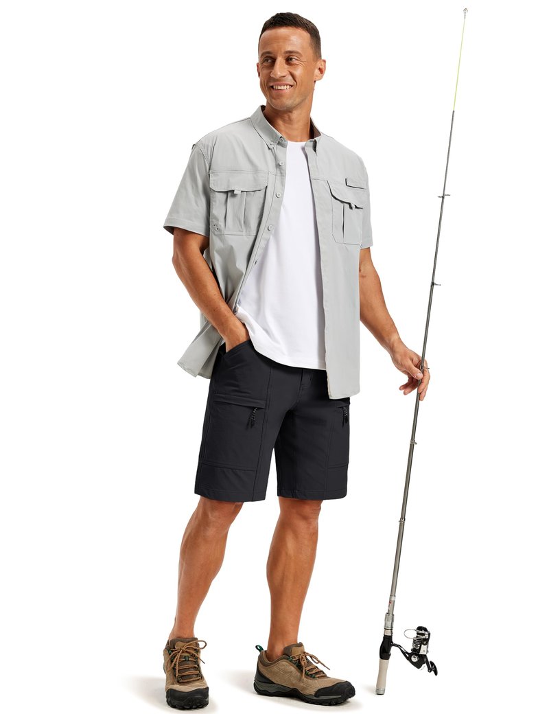 TACVASEN Men's Hiking Cargo Shorts Quick Dry Lightweight Shorts with Zipper Pockets for Casual Golf Travel Work Black 32