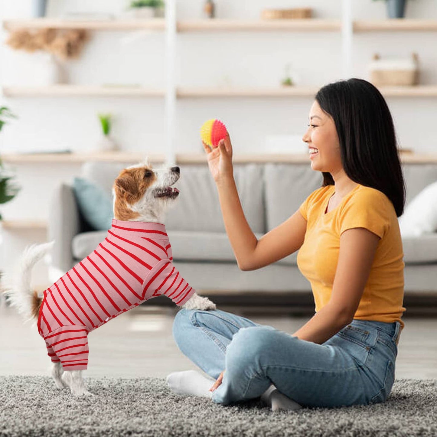 Kuoser Dog Onesie Recovery Suit, Puppy Long Sleeve Bodysuit After Surgery Shirt for Shedding Skin Disease Wound Protection, Pet Pajamas Anti-Licking Cone Alternative for Small Medium Cats Dogs
