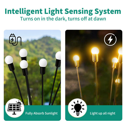 CALFVIC 8 Pack 64 LED Solar Garden Lights - Plastic Swaying Design for Brighter Glow, Solar-Powered & Waterproof, Easy Setup with Two Modes, Perfect for Yard/Garden - Warm White