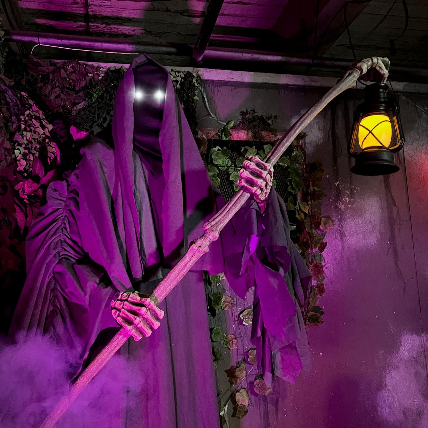 Haunted Hill Farm Motion-Activated 6-Ft. Tall Ghostly Guide, Plug-in Talking Scare Prop Animatronic with Spooky Sound Effects and Lights for Indoor or Covered Outdoor Creepy Halloween Decoration