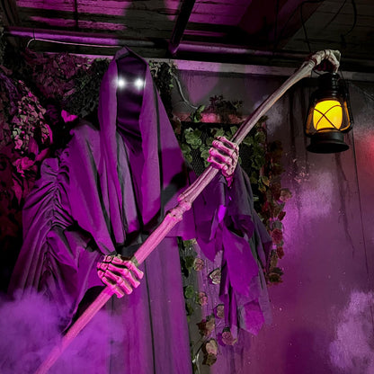 Haunted Hill Farm Motion-Activated 6-Ft. Tall Ghostly Guide, Plug-in Talking Scare Prop Animatronic with Spooky Sound Effects and Lights for Indoor or Covered Outdoor Creepy Halloween Decoration