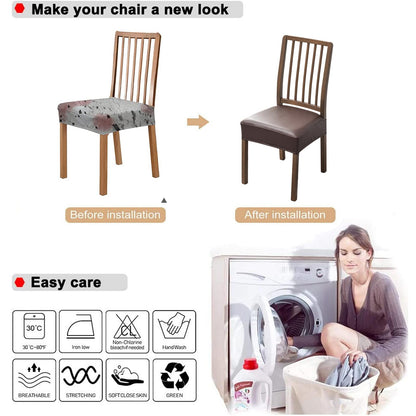 NILUOH Waterproof Seat Covers for Dining Room Chairs Set of 4, Pu Leather Chair Seat Slipcovers Dining Chair Cover Removable Washable Chair Protctor Cover, Rear Covers (PU-Coffee)
